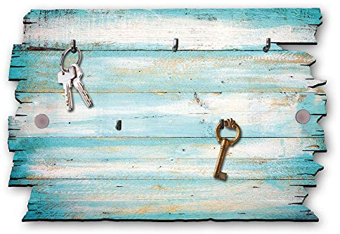 Kreative Feder Holzstruktur türkis Designer Schlüsselbrett, Hakenleiste Landhaus Style, Shabby aus Holz 30x20cm, HSB043