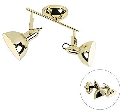 QAZQA - Industrie I Vintage I Art-Deco-Deckenstrahler Gold I Messing 2-flammig-flammig - Tommy I Wohnzimmer I Schlafzimmer - Stahl Rund - LED geeignet E14