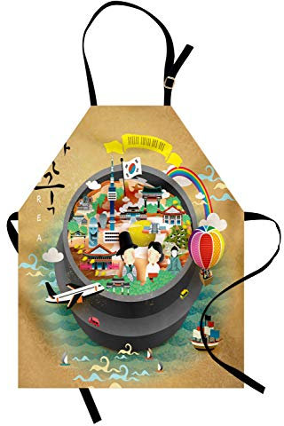 ABAKUHAUS Korea Kochschürze, Cartoon-Stil Khimchi Pot, Unisex-Küchenlätzchen mit verstellbarem Hals für Kochen Gartenarbeit, 67 cm x 80cm, Khaki Grau