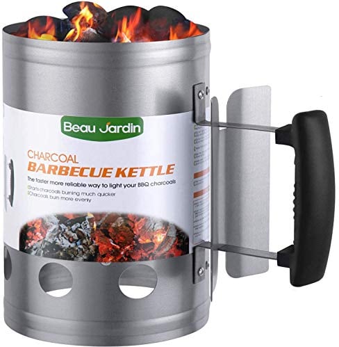 BEAU JARDIN Charcoal Chimney Starter Grill Can Barbecue BBQ Galvanized Steel Chimney Lighter Basket Outdoor Cooking Quick Rapid Fire Briquette for Grilling Camping Accessories 17.7 x 28cm/7x 11in
