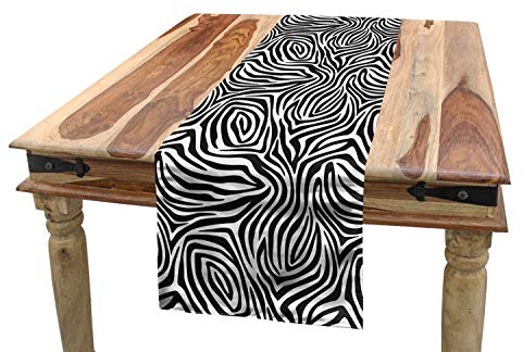 ABAKUHAUS Streifen Tischläufer, Zebra-Haut-Muster, Esszimmer Küche Rechteckiger Dekorativer Tischläufer, 40 x 180 cm, Schwarz