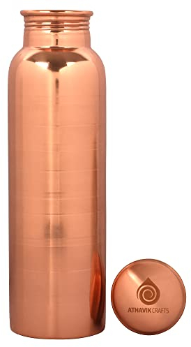Athavik Crafts Pure Ayurveda Kupfer Wasserflasche zum Trinken mit gesundheitlichen Vorteilen 1000ml,Antik Design mit Gelenk Weniger und Auslaufsicher, Yoga, Zuhause und Reisen