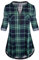 Odosalii Womens Zip Up Plaid Tunic Blouse Rolled Up Sleeve Polo Top Check Shirts (Small, Green)