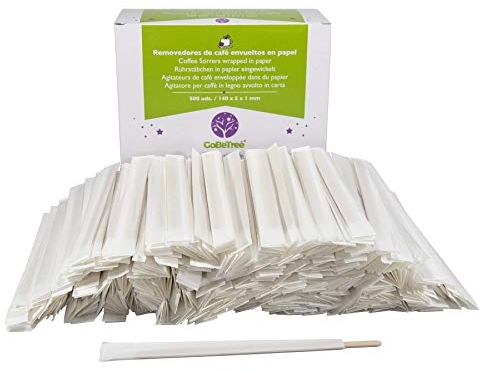 500 Paletinas de Madera envueltos Individualmente en Papel de 14 cm. Palitos de café Desechables, Palitos removedores de café biodegradables. Agitadores de café.