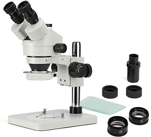 SWIFT Trinocular Stereo Zoom Microscope with 56-Bulb LED Ring Light,3.5X-90X Magnification,WF10X Eyepieces,0.7X-4.5X Zoom Objective, 0.5X 2.0X Additional Objectives,Table Pillar Stand