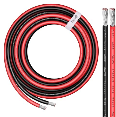 13,3mm2 Kabel, 6 AWG Kabel, iGreely 3m rot & 3m schwarz verzinntem Kupferdraht für Sonnenkollektor Audio Kraftfahrzeuge Anhänger Schifffahrt Kabelbaum Verkabelung