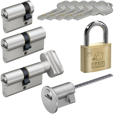 BASI | V55 Schließzylinder | gleichschließend und frei kombinierbar | Viele Längen verfügbar | Wendeschlüssel | Profilzylinder für Haus und Wohnung | Doppelzylinder N+G A:35 mm B:65 mm