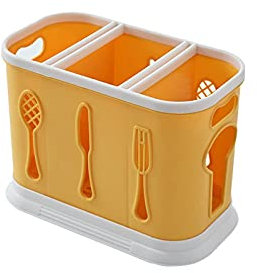 YRHH Kitchen Utensil Rack Cutlery Drainer Chopsticks Spoons Forks Storage Rack Plastic Countertop Sink Organizer Basket -yellow