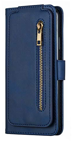 fonefunshop Compatible With iPhone 13 Pro - Blue Flip Case Wallet with Zip and Card Holder
