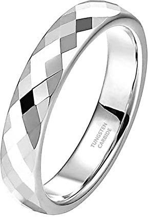 Zakk Ring Damen Herren Rosegold Schwarz Wolfram Schmal 4mm Breit Facetten Poliert Verlobungsringe Eheringe Partnerringe (Silber,52 (16.6))