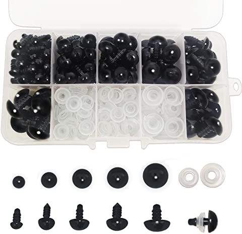 FANGZIDM 132 Stück Sicherheitsaugen mit Unterlegscheiben 6-14mm Schwarz Kunststoff Spielzeugaugen für Puppenherstellung Spielzeuge Zubehör DIY