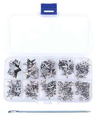 Tiardey 150 Borchie a Stella a Forma di chiodo,Rivetti Punk in Metallo pressati a Mano per Artigianato in Pelle,Accessori gotici,Cinture,Abiti firmati e Decorazioni Fai-da-Te - Argento