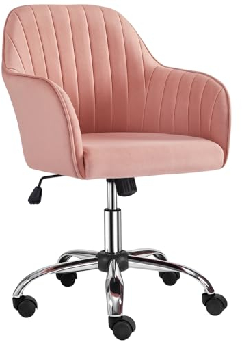 Yaheetech Silla de Oficina Ergonómica Reclinable Silla de Escritorio con Ruedas Giratorias de 360° Silla de Ordenador Ajustable en Altura con Asiento Acolchado Carga MAX 136 KG Rosa