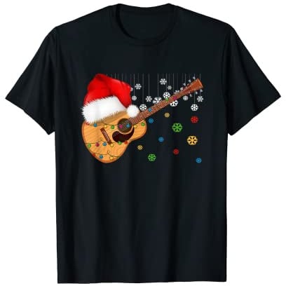 Gitarre Weihnachtsmütze Christmas Musiker Gitarren T-Shirt