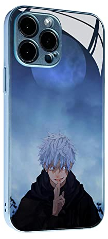 HOSCLANS Japanische Anime-Schutzhülle mit Anti-Drop-Farben, Manga-Muster, modisch, weiches Silikonglas, mehrfarbige Hüllen (für iPhone 14, blau, Satoru Gojo)