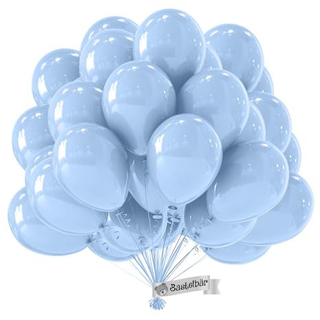 Blauer Bio-Ballon, 50 Stück, hergestellt in der EU, zertifizierte nachhaltige Bio-Luftballons, 100% Naturlatex, Ø 34 cm, blaue Geburtstagsballons, Heliumgeeignet, Luftballons, hellblauer Folienballon