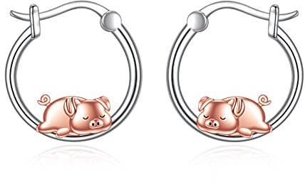 Schwein Creolen für Damen 925 Sterling Silber Tier Schwein Ohrringe Schmuck Geschenke für Mädchen (Schwein)