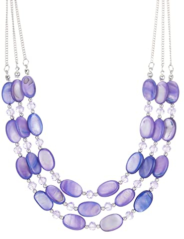 FULU AUTUMN Steine Perlenkette Damen Statement Kette mit Kristall Choker Boho Schmuck Die Besten Geschenke für Mütter(01-Purple)