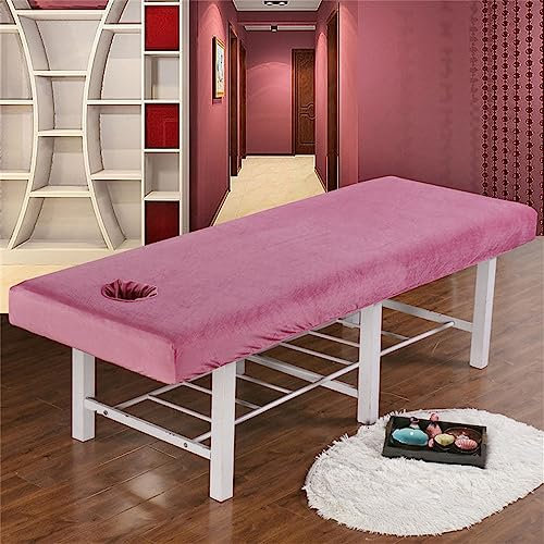Highdi Housse Table Massage avec Trou, Velours de Cristal Epais Douceur Housse Table de Massage Housse Table Elastique Drap Housse Table de Massage Massage, Spa (190X80CM,Rose Profond)