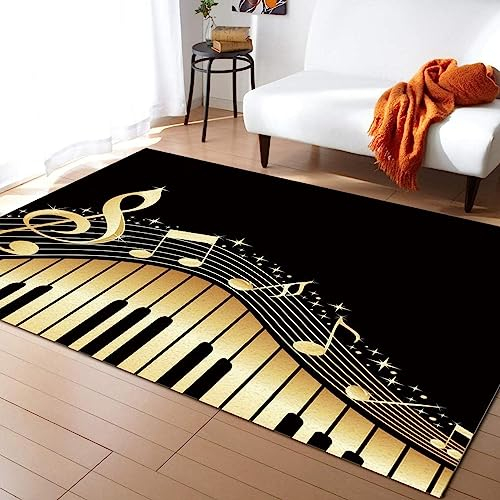 TEMLAN Goldene Klaviertasten Musiknote Teppiche Gegend, Musiknoten Kurzflor Teppiche für Wohnzimmer, Schlafzimmer, Kinderzimmer, Büro, etc 40 x 60cm