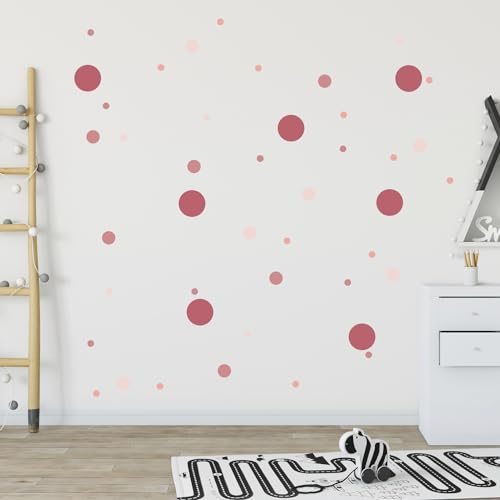 Homery Wandsticker Kreise Set 120 Stück für Babyzimmer Deko, Wandsticker Kinderzimmer Punkte - Aufkleber zur Kinderzimmer Deko in Rosa