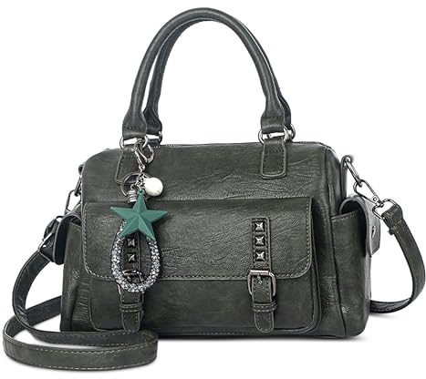 SODOLLEE Handtasche Damen Henkeltaschen mit Exquisiter Anhänger Retro Umhängetasche PU Leder Schultertasche für Arbeiten Reisen Shopper Grün