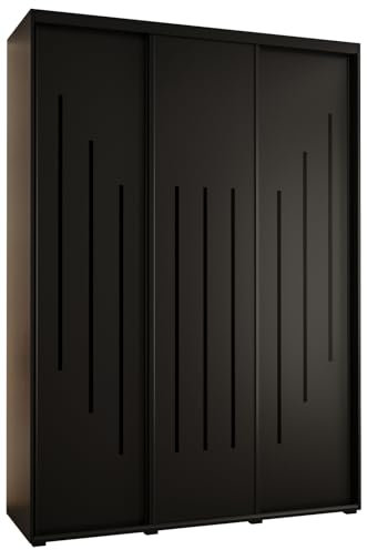 MEBLE KRYSPOL Davos 8 170 Schrank mit DREI Schiebetüren für Schlafzimmer - Moderner Aufbewahrungsschrank mit Kleiderstange und Regalen - 235,2x170x45 cm - Schwarz Schwarz Schwarz