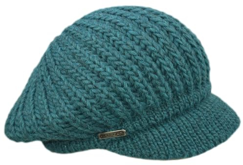 Melegari Strickmütze mit Visier, Mütze mit Visier, Mütze aus Wolle und Alpaka, hergestellt in Italien, für Herren und Damen, Herbst/Winter, Petrol, 55/60 cm