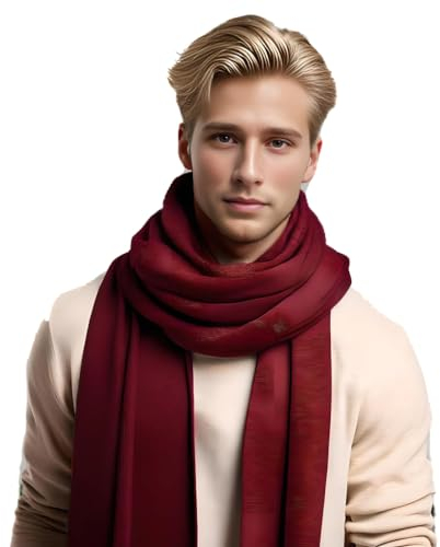 LA FERANI Herren Kaschmir Schal dünn Herbst Winter 185x65 Kaschmirschal Dunkel Rot elegant geschmedig Wollschal Wolle Uni Farbe Herrenschal S2 (Wein Rot)