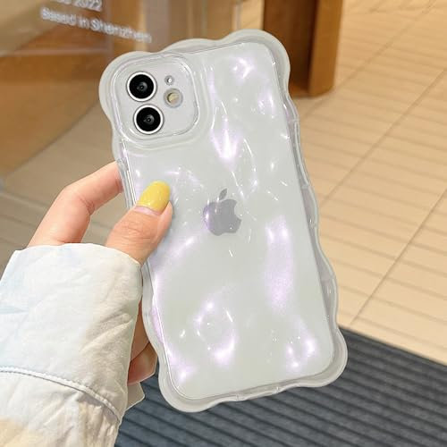 XIZYO - Custodia per iPhone 12 da 6,1”, con motivo carino a onde, custodia aesthetic 3D a forma ondulata, con glitter, in morbido silicone antiurto, rosa trasparente