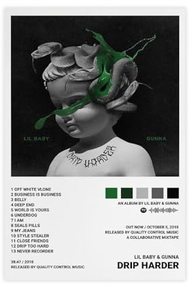 Yeepi Lil Baby Gunna Poster Drip Harder Album Cover Poster Leinwand Poster Schlafzimmer Dekor Sport Landschaft Büro Zimmer Dekor Geschenk Unframe-Stil 30 x 45 cm