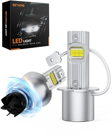 Zethors Bombillas H3 LED Coche 100W 24000LM 6000K Blanco Lámparas LED H3 Canbus Kit de Conversión de Faros con Ventilador,1:1 Mini H3 Luces Antiniebla con DC12V,Plug and Play,Impermeable IP68,2PCS