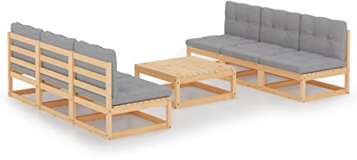 QJBSAVVA 7-TLG Garten-Lounge-Set, Gartenstühle Eckbank Küche Hocker Bodensofa Geeignet für Outdoor Flur Innenhof Parks mit Kissen Kiefer Massivholz
