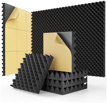 Rordigo Pack of 24 Self Adhesive Soundproof Egg Crate Foam Sheets, 2.5 x 30.5 x 30.5 cm, for Home and Studios, Easy Installation