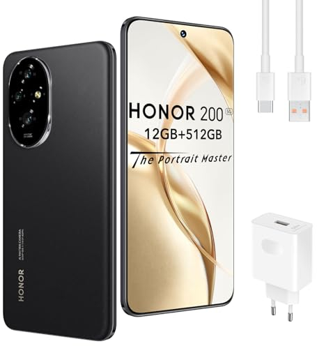 HONOR 200 Smartphone 5G 12GB 512GB, 120Hz 6.7 AMOLED, Cámara Triple de 50 MP, Snapdragon 7 Gen 3, 5200mAh Batería, Android 14, Dual Sim, NFC, Negro