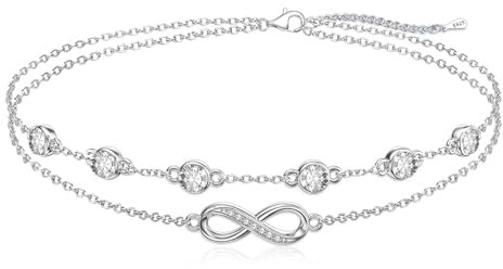Cosie Lily Infinity Armband Damen Geburtsstein 925er Sterlingsilber Unendlichkeitszeichen Doppelherz Armband Schmuck 925er Silber GeburtstagsGeschenk für Frauen Freundin Mutter