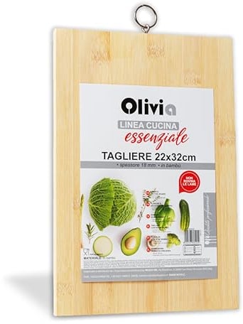 IPEA Tagliere Rettangolare in Legno Con Occhiello in Metallo per Verdure, Frutta, Salame - 32 X 22 cm - Tagliere da Cucina Multiuso per Tagliare e Servire Antipasti, Pane, Formaggi - Vassoio Bambù
