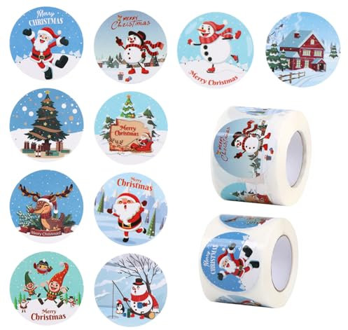 ilauke Aufkleber Weihnachten, 500 Stück Sticker Weihnachten 10 Weihnachtsmustern Weihnachtsaufkleber Weihnachtssticker Selbstklebend für Geschenktüten, Geschenktüten Weihnachtsdeko(4cm/Pcs)