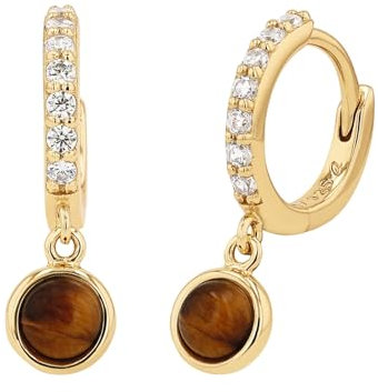 NOELANI Creolen 925 Sterling Silber Damen Ohrschmuck, mit Achat, Zirkonia synth., 1,9 cm, Gold, Kommt in Schmuck Geschenk Box, 2036985