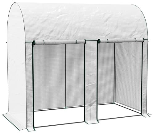 Outsunny Invernadero Pequeño Invernadero de Exterior con Doble Puerta con Cremallera y Cubierta de PE Invernadero para Cultivar Plantas Flores 200x100x178 cm Blanco