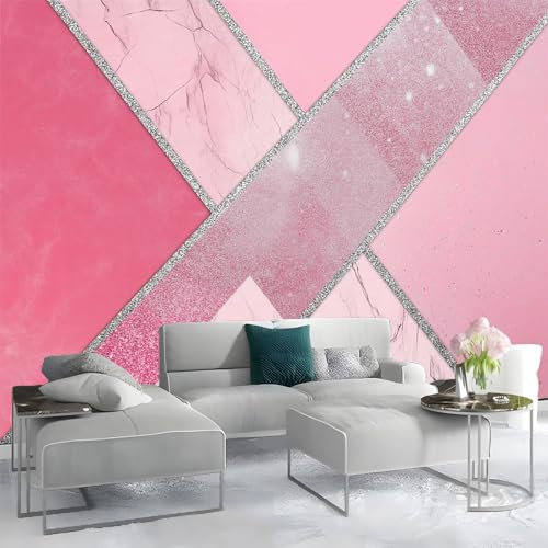 Papier Peint Panoramique Rose Marbre Pailleté, Rose Papier Peint Intissé Tapisserie Poster Mural pour Salon Chambre Maison Décoration Murale 400 x 280 CM