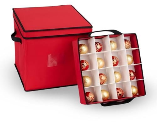 M&H Christmas Bauble Storage Box with Adjustable Dividers | 4-Tier Christmas Decoration Organizer Bag with Handle | Holiday Décor Storage | 33x33x34.5cm Fabric Storage Box