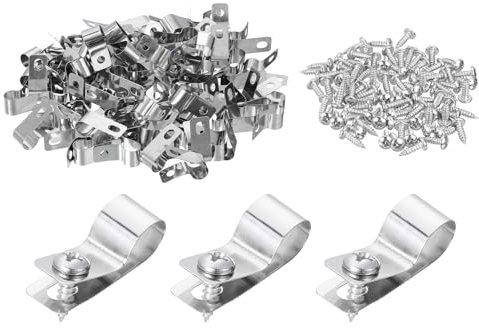 sourcing map 100Pcs Fence Wire Clamp, Cable Clamp Wire Fence Clips with Screws Mounting Clip for 10mm OD Wire for Wood Metal, Vinyl, Fence