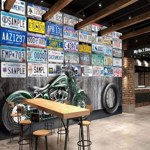 Vintage Motorcycle Licence Plate 3D Wallpaper Office Living Room Sofa Bedroom TV Background Wall Decoration-430cm×300cm