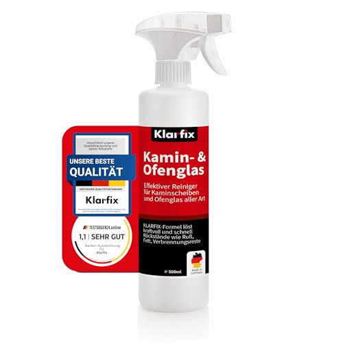 Klarfix Kamin- und Ofenglasreiniger | Entfernt Ruß, Fett, Verbrennungsreste, Teer, Schmutz und Staub | Ideal für Kamine und Öfen aller Art | Kraftvolle Reinigung und materialschonend (500 ml)