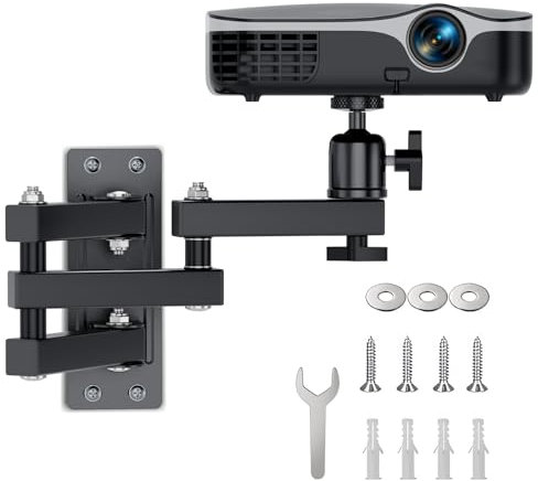 Nakelulu Foldable Projector Wall Mount, 360° Rotatable Adjustable Ceiling Projector Mount with 1/4 Screws for Projectors, Cameras, Webcams, Ring Lights