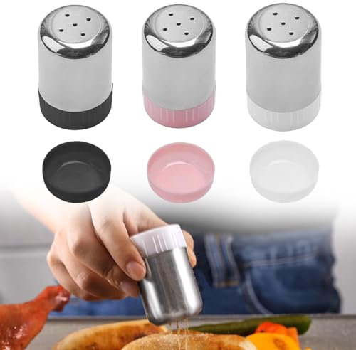 3 pièces Juego de saleros y pimenteros reutilizables para cocina,viajes y camping,recipientes compactos de acero inoxidable con tapa a presión