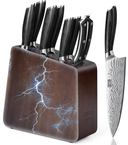 HOSHANHO 8-teiliges Messerset mit Magnetblock, Messerblockset Kochmesserset | Ultrascharfer Professionelles Küchenmesserset aus Pulverstahl mit Ergonomischem Griff und Messerschärfer