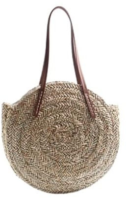FVCTGHZ Sac en paille tressé à la main for femme, rond, ovale, naturel, idéal for la plage