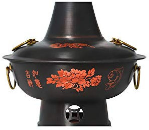 Classic Peony Charcoal Copper Hot Pot, Thickened Copper Chinese Old Hot Pot, Mongolian Instant Cooked Mutton Multi-Personal Hot Pot for Family/Friends, Parties